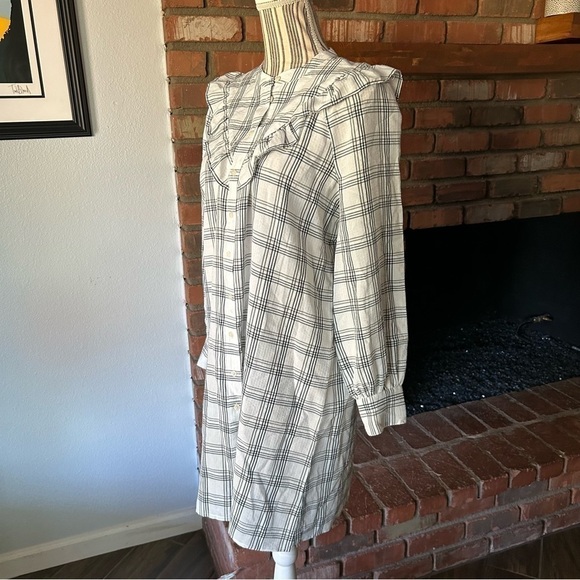 Madewell Plaid Ruffle-Yoke Shirtdress in White Windowpane Sz S - Picture 4 of 9